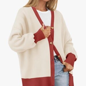 Zesica Women's Cream and Red Cardigan Sweater